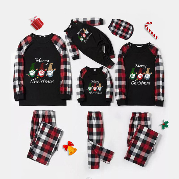 Christmas Matching Family Pajamas Merry Christmas HO HO HO Gnomies Black Red Plaids Pajamas Set
