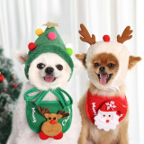Christmas Santa Claus Antler Hat with Saliva Bib Two Piece Set Dog Pet Clothes