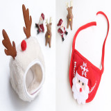 Christmas Santa Claus Antler Hat with Saliva Bib Two Piece Set Dog Pet Clothes
