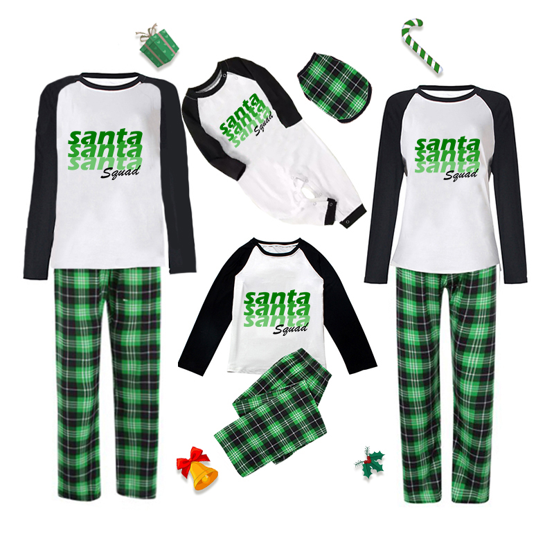 Christmas Matching Family Pajamas Exclusive Design Santa Squad Merry Christmas Green Plaids Pajamas Set