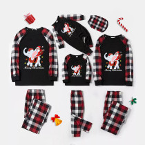 Christmas Matching Family Pajamas Santa Claus Elephant Black Red Plaids Pajamas Set