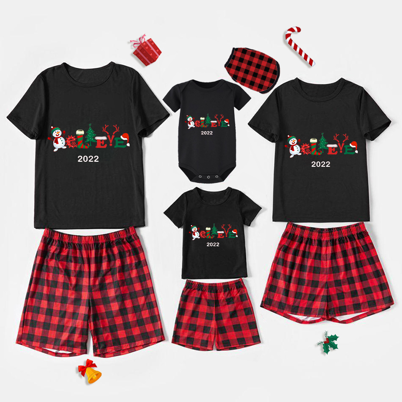2022 Believe Christmas Matching Family Pajamas Exclusive Design Snowman Love Christmas Black Pajamas Set