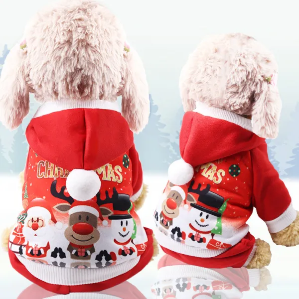Printed Santa Claus Elk Snowman Hooded Dog Clothes Pet Clothes for Xmas