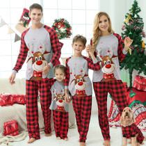 Plus Size Christmas Family Matching Sleepwear Pajamas Sets Cute Deers Plaid Top and Red Plaids Pants With Dog Cloth