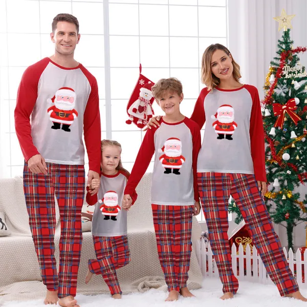 Christmas Family Matching Pajamas Christmas Red Santa Claus Top and Red Plaid Pant Set