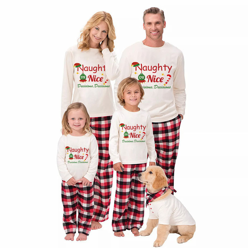 Christmas Matching Family Pajamas ELF Naughty Or Nice White Pajamas Set