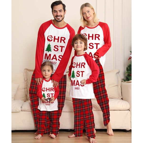 2022 Christmas Matching Family Pajamas Exclusive Design Santa Claus Christmas Tree Red Plaids Pajamas Set