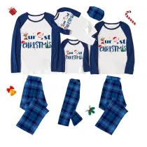 Christmas Family Pajamas 2023 Our First Christmas Deer and Santa Blue Matching Pajamas Set