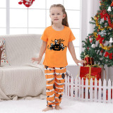 Halloween Matching Family Pajamas Exclusive Design Three Cats With Pumpkin Orange Stripes Pajamas Set