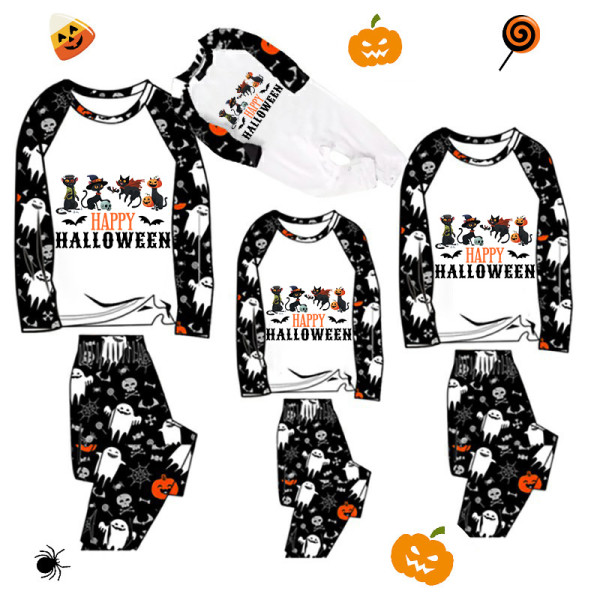 Halloween Matching Family Pajamas Exclusive Design Four Cats White Pajamas Set