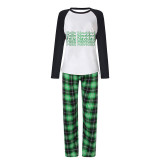 Christmas Matching Family Pajamas Exclusive Design WordArt Feliz Navidad Green Plaids Pajamas Set