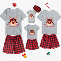 Christmas Matching Family Pajamas Exclusive Design Deer Head with Hat Feliz Navidad Short Pajamas Set