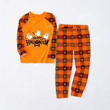 Halloween Matching Family Pajamas Exclusive Design Three Ghosts Orange Plaids Pajamas Set