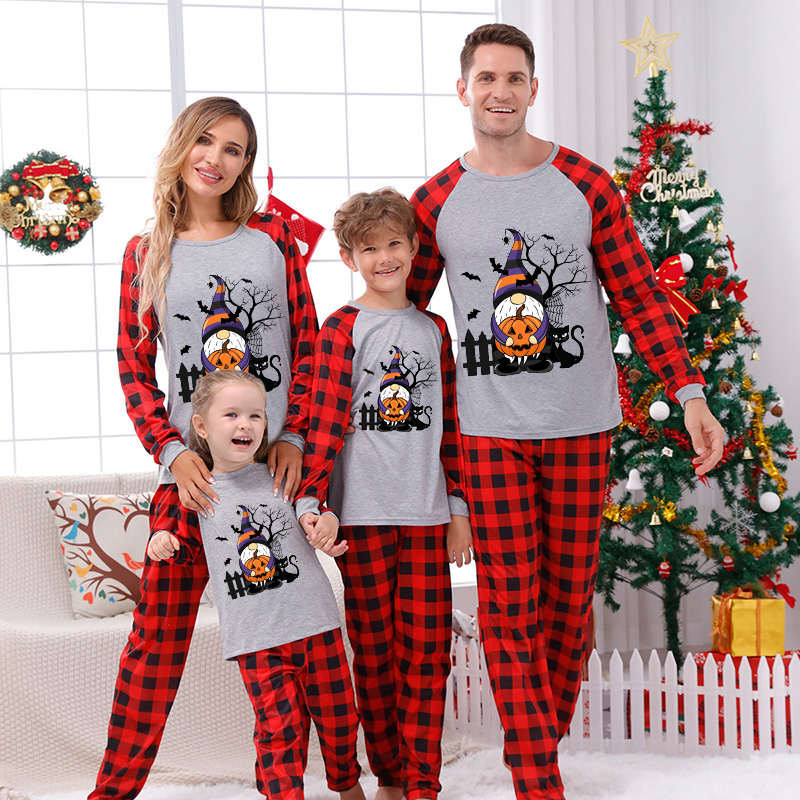 Halloween Matching Family Pajamas Exclusive Design Gnomies And Pumpkin Gray Pajamas Set