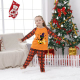 Halloween Matching Family Pajamas Exclusive Design Cat And Pumpkin Orange Plaids Pajamas Set