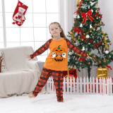 Halloween Matching Family Pajamas Exclusive Design Boo Pumpkin Two Ghosts Orange Plaids Pajamas Set