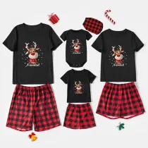 Christmas Matching Family Pajamas Exclusive Design Snowflake Deer Feliz Navidad Black Pajamas Set