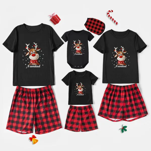 Christmas Matching Family Pajamas Exclusive Design Snowflake Deer Feliz Navidad Black Pajamas Set