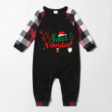 Christmas Matching Family Pajamas Exclusive Design Reindeer Antlers Feliz Navidad Black Red Plaids Pajamas Set