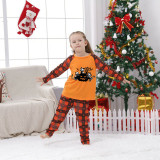 Halloween Matching Family Pajamas Exclusive Design Three Cats With Pumpkin Orange Plaids Pajamas Set