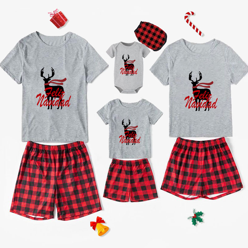 Christmas Matching Family Pajamas Exclusive Design Scarf Deer Feliz Navidad Short Pajamas Set