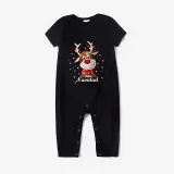 Christmas Matching Family Pajamas Exclusive Design Snowflake Deer Feliz Navidad Black Pajamas Set