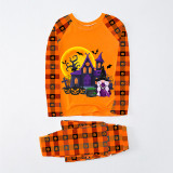 Halloween Matching Family Pajamas Exclusive Design The Castle And Witch Orange Plaids Pajamas Set