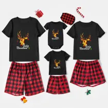 Christmas Matching Family Pajamas Exclusive Design Stars Deer Feliz Navidad Black Pajamas Set