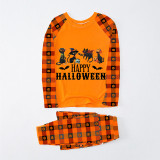 Halloween Matching Family Pajamas Exclusive Design Four Cats Orange Plaids Pajamas Set