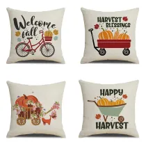 Happy Thanks Giving Day 4PCS Home Cotton Decorative Wreath Pattren Throw Pillow Case Cushion Covers For Sofa Couch Bed Chair