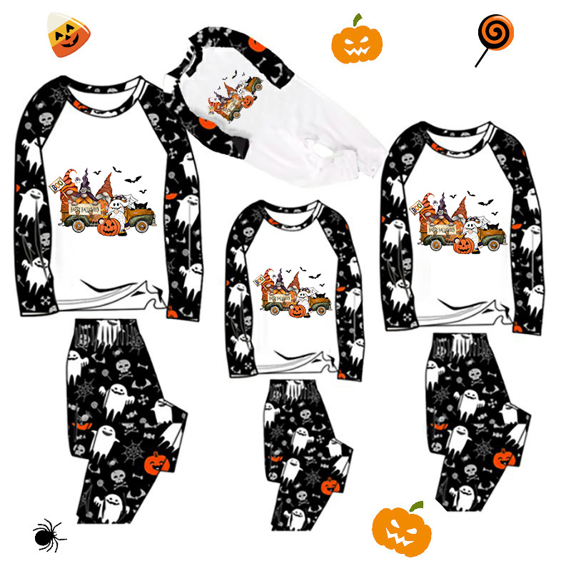 Halloween Matching Family Pajamas Exclusive Design Three Gnomies In The Car White Pajamas Set