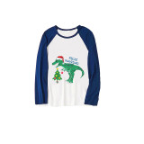 Christmas Matching Family Pajamas Exclusive Design Xmas Tree Dinosaur Feliz Navidad Blue Plaids Pajamas Set