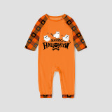 Halloween Matching Family Pajamas Exclusive Design Three Ghosts Orange Plaids Pajamas Set