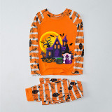 Halloween Matching Family Pajamas Exclusive Design The Castle And Witch Orange Stripes Pajamas Set