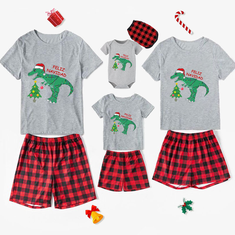 Christmas Matching Family Pajamas Exclusive Design Xmas Tree Dinosaur Feliz Navidad Short Pajamas Set