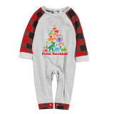 Christmas Matching Family Pajamas Exclusive Design Colorful Dinosaurs Feliz Navidad Gray Pajamas Set