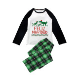 Christmas Matching Family Pajamas Exclusive Design Three Dinosaurs Feliz Navidad Green Plaids Pajamas Set