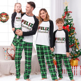 Christmas Matching Family Pajamas Exclusive Design Colorful String Lights WordArt Feliz Navidad Green Pajamas Set