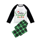 2022 Christmas Matching Family Pajamas Exclusive Design Reindeer Antlers Feliz Navidad Green Plaids Pajamas Set