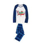 Christmas Matching Family Pajamas Exclusive Design Reindeer Antlers Feliz Navidad Blue Plaids Pajamas Set