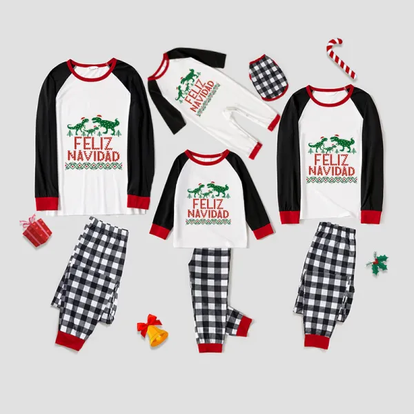 Christmas Matching Family Pajamas Exclusive Design Three Dinosaurs Feliz Navidad White Pajamas Set