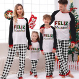 Christmas Matching Family Pajamas Exclusive Design Colorful String Lights WordArt Feliz Navidad White Pajamas Set