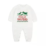 Christmas Matching Family Pajamas Exclusive Design Three Dinosaurs Feliz Navidad White Pajamas Set