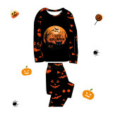 Halloween Matching Family Pajamas Exclusive Design Moon Pumpkin Ghost Faces Print Black Pajamas Set