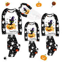 Halloween Matching Family Pajamas Exclusive Design Cat And Pumpkin White Pajamas Set