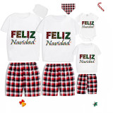 Christmas Matching Family Pajamas Exclusive Design Colorful String Lights WordArt Feliz Navidad Short Pajamas Set