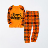 Halloween Matching Family Pajamas Exclusive Design Horror Happy Halloween Orange Plaids Pajamas Set