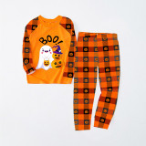 Halloween Matching Family Pajamas Exclusive Design Boo Ghost And Pumpkin Orange Plaids Pajamas Set