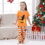 Halloween Matching Family Pajamas Exclusive Design Cat And Pumpkin Orange Stripes Pajamas Set