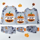 Halloween Matching Family Pajamas Exclusive Design Boo Pumpkin Two Ghosts White Pajamas Set